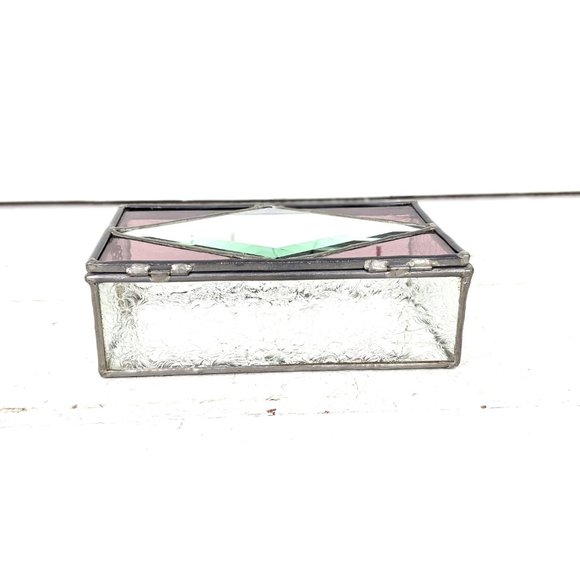 Vintage beveled diamond mirror glass trinket jewelry ring box - Picture 7 of 9